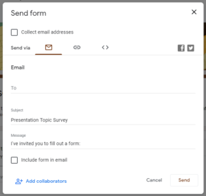 SEND Form Options, described in the text below