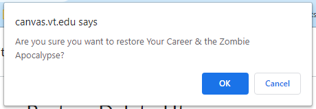 Confirmation Dialog on Restore Items Page with OK button